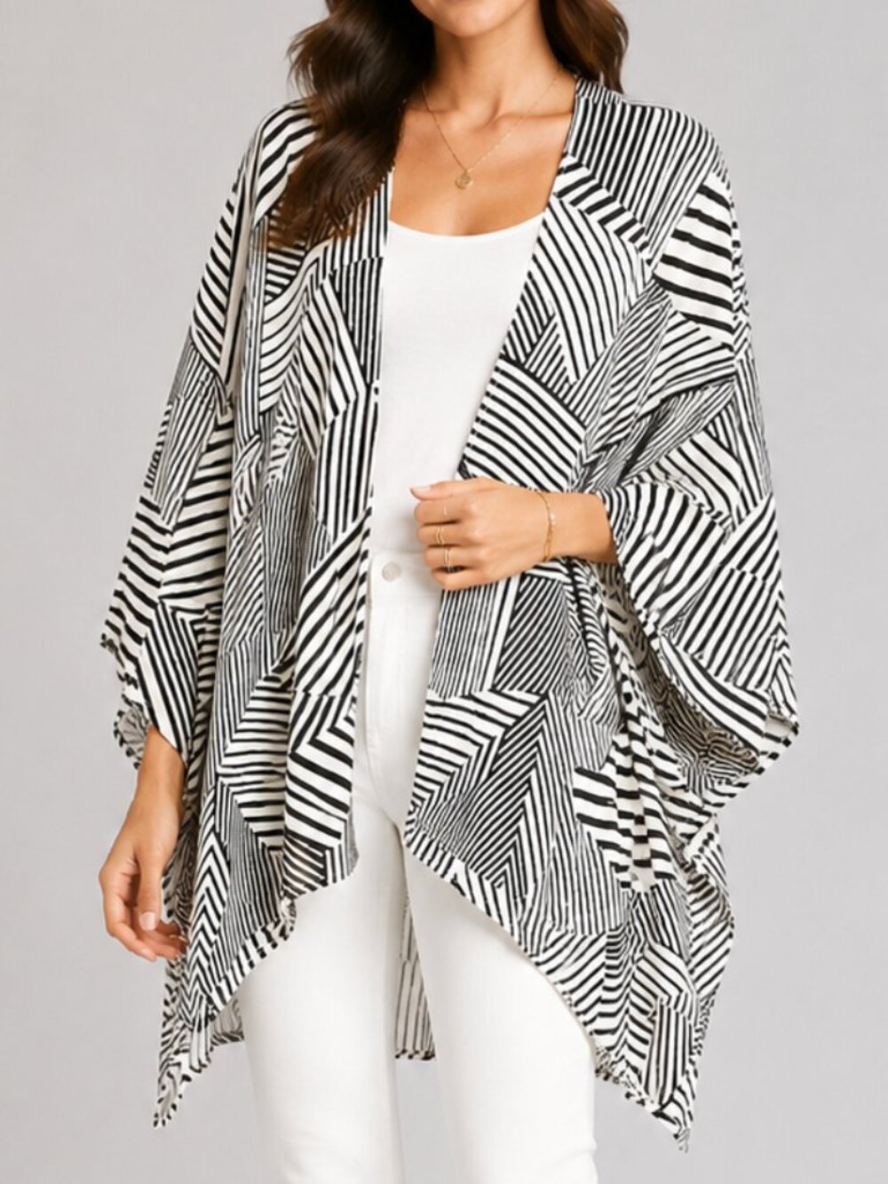 Source Unknown Black & White Geometric Stripe Swim Coverup